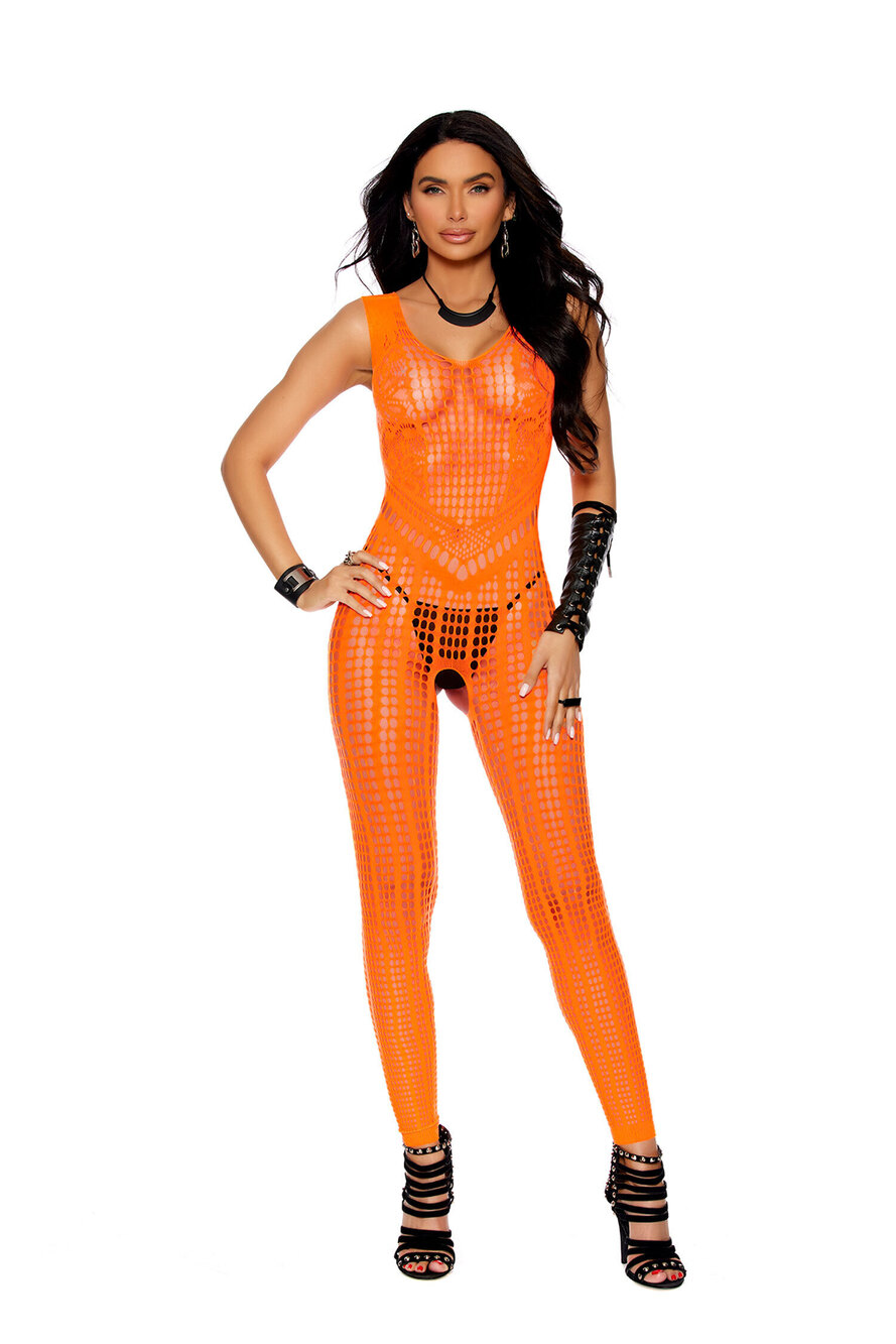 Orange Crochet Footless Bodystocking Open Crotch Elegant Moments